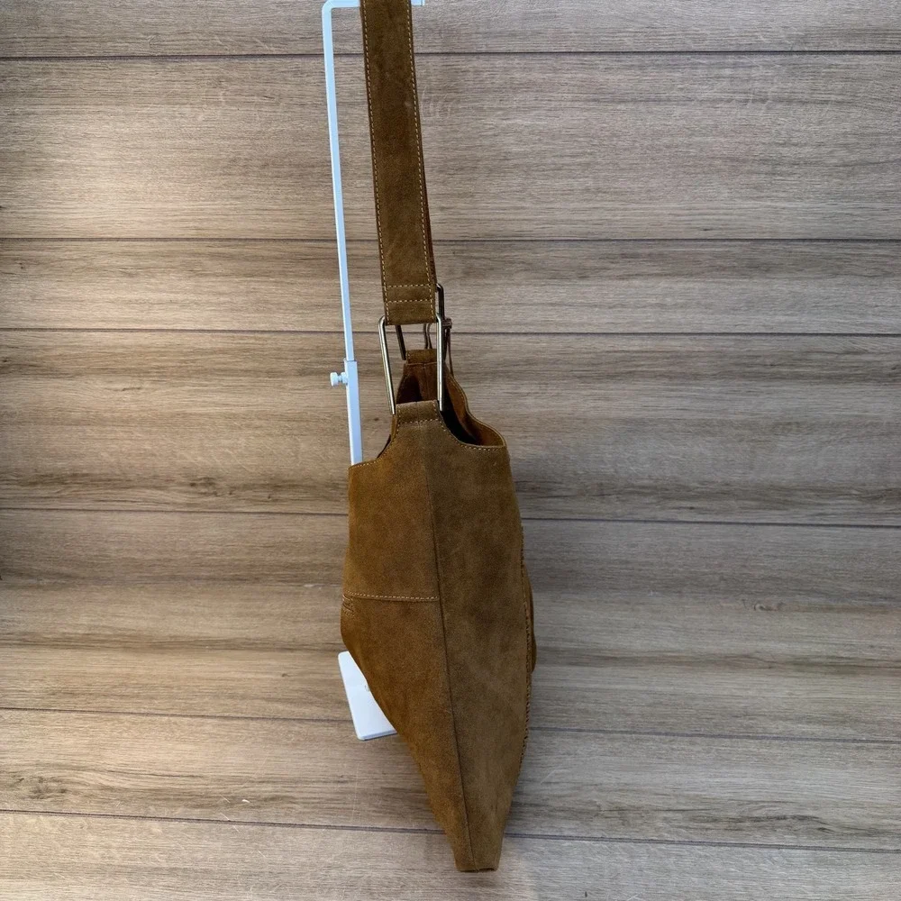 Vilenca Holland Suede Slouchy Hobo Shoulder Bag Earthy Brown Whipstitch Boho